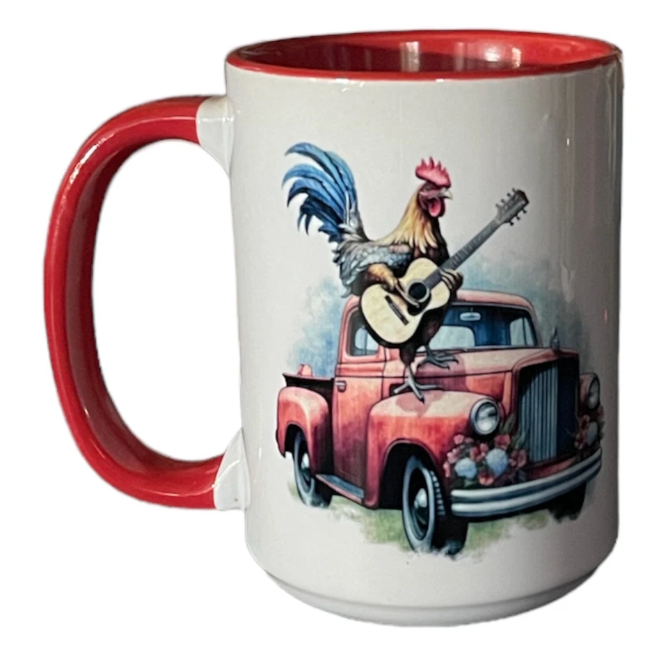Taza/taza de café de cerámica hecha a medida de 15 oz ~ gallo ~ camión ~ guitarra ~ humor ~ regalo Foto 1 de 1