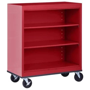 Sandusky Standard Mobile Bookcase 42" H X 36" W, 3-Shelf Steel W/ Casters In Red - Picture 1 of 6