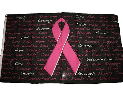 3x5 ft BREAST CANCER AWARENESS Flag Pink Ribbon SUPPORT NBCAM Banner Grommets - Image 1 of 4