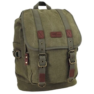 Rucksack Canvas PT oliv Retro Vintage Outdoor Laptop Tasche Bag iPad Echtleder - Bild 1 von 3