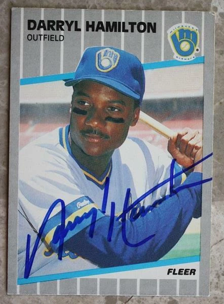 Tarjeta de novato de béisbol Fleer 1989 autografiada por Darryl Hamilton de los Milwaukee Brewers--- Foto 1 de 1