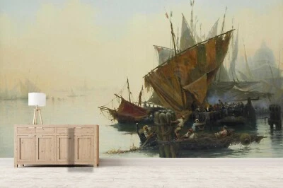 3D Sailboat Landscape Oil Painting Self-adhesive Removable Wallpaper Murals Wall - Image 1 of 2