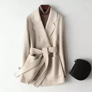 Abrigo de lana corto de invierno para mujer de doble cara de cachemira abrigo cálido cinturón OL ropa de abrigo - Imagen 1 de 16
