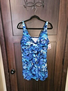 NWT Women's One Piece Swim Suit Swim Dress Patterned Blue Size 18W 2X - Picture 1 of 6