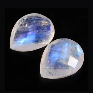 Natural Rainbow Moonstone Faceted Cut 1 Pair Pear Shape Gemstone 16X12X6mm 15 Ct - Picture 1 of 2