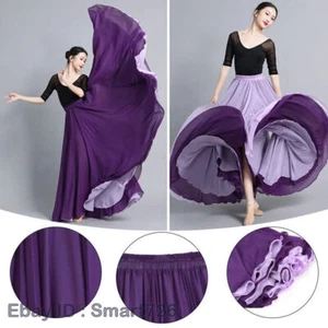540/720 Degree Classical Dance Skirt Women Chiffon Big Swing Skirt Belly Dance - Picture 1 of 39