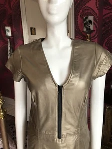 Gold Leather Dress Size Medium UK 12 - Moka London - Picture 1 of 12