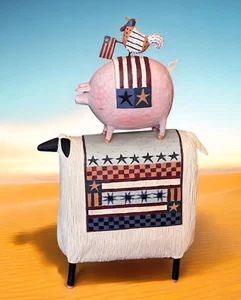 2007 Williraye Studio Folk Art "Stars And Stripes Forever" Chicken Pig Sheep - Picture 1 of 9