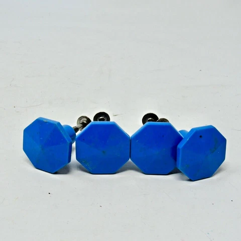 Vintage Hard Plastic Drawer knobs Lot of 4 Blue Plastic 1.25" across Cover