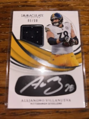 2019 Panini Immaculate Eye Black Patch Auto Alejandro Villanueva 99/99 Steelers - Image 1 of 2