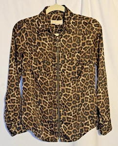 Top donna Michael Kors full zip rotolo linguetta manica leopardata stampa animalier taglia XS - Foto 1 di 13
