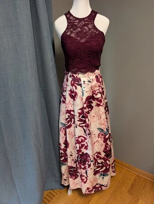 Morgan and Co Glitter Lace Two-Piece Ball Gown with Floral Skirt STYLE# 12511 - Image 1 of 4