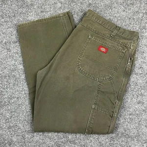 Dickies Carpenter Hose Herren 40x30 grün weites Bein Baggy Arbeitsjeans Flecken LESEN - Bild 1 von 15