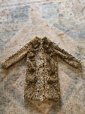 Erdem x H&M Leopard Animal Print Faux Fur Long Coat Overcoat, size 6 - Image 1 of 4