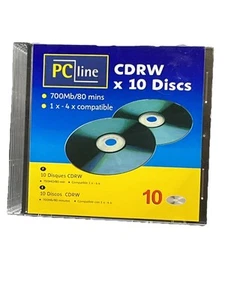 PC Line CD-RW x10 - 700 Mo 4x - Disques réinscriptibles - Pack de 10 scellés - Boîtier neuf - Photo 1/5