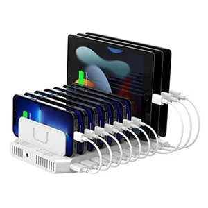 Station de Charge Multi, Chargeur USB 10 Ports pour Pack Multiple de 1 60W,Blanc - Photo 1/7