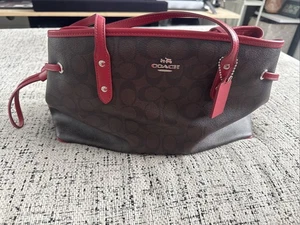 Authentic Coach Tote Bag PVC Brown &Red - Picture 1 of 11