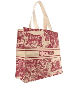 New Christian Dior Dioriviera Straw Tote Bag Purse Red Beige GWP w/ Star Charm - Picture 1 of 8