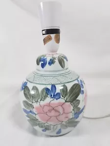 Vintage Table Lamp Floral Blue White Green Pink Base Tested Working Rare Prop - Picture 1 of 18