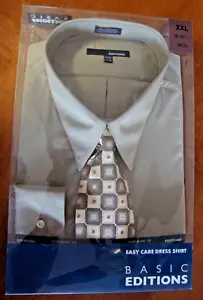 Dress Shirt Tie Set Men's 18-18.5/34-35 XXL Basic Editions Gray Cotton Blend NEW - Picture 1 of 12
