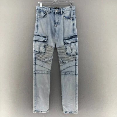 Pantalones de mezclilla Forever 21 ajustados Moto cargo lavado ácido talla 29x30 Y2K punk vanguardista rock Foto 1 de 4