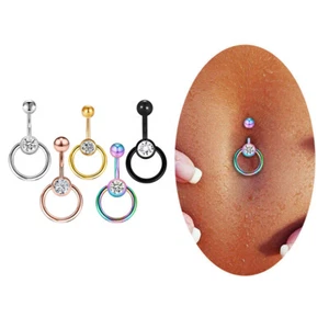 Fake Piercing Belly Button Ring Round Zircon Clip Navel Ring Body Piercing - Picture 1 of 17