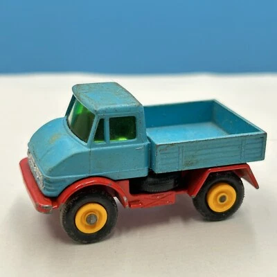 Camión vintage Lesney Matchbox 49 Mercedes Benz Unimog ruedas azules amarillas Foto 1 de 4