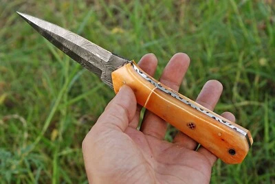 9" Double-Edged Military Damascus steel Dagger boot Knife full tang Boot knife - Image 1 of 4