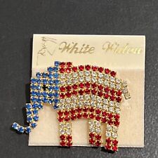 Ronald Reagan Library Gold Tone Elephant Pin with Red Clear Blue Rhinestones