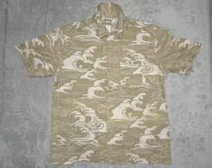 Vtg Quiksilver Short Sleeve Button Up Wave All Over Print Rayon Blend XL Beige - Picture 1 of 15