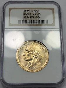 1935 S 50c Boone Commemorative Half Dollar NGC MS65 Great Luster *J73 - Picture 1 of 3