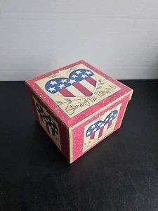 Patriotic Americana Heart Stars & Stripes Decorative Square Box Decor Storage - Picture 1 of 12