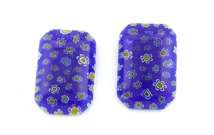 DOS 26MM x 18MM AZUL ESMERALDA BLANCO AMARILLO FLOR MILLEFIORI VIDRIO CABUJÓN MC6 Foto 1 de 1