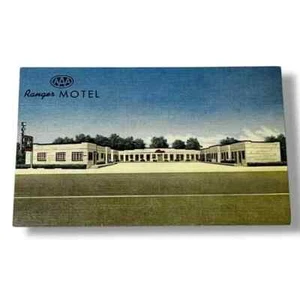 Tarjeta postal Ranger Motel Roadside Laramie Wyoming tarjeta de lino C628 - Imagen 1 de 2
