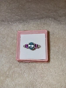 Size 7 Platinum/Sterling Ring Cambodian Blue Zircon, Garnet, Moissanite  (765) - Picture 1 of 13