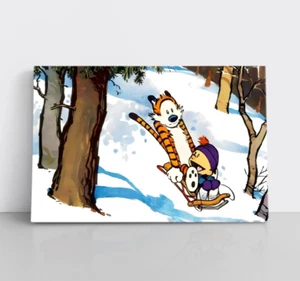 Impresión de arte de pared en lienzo enmarcado de Calvin y Hobbes - dibujos animados para niños Bill Watterson - Imagen 1 de 11