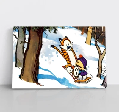 Calvin And Hobbes Framed Canvas Wall Art Print - Kids Cartoon Bill Watterson