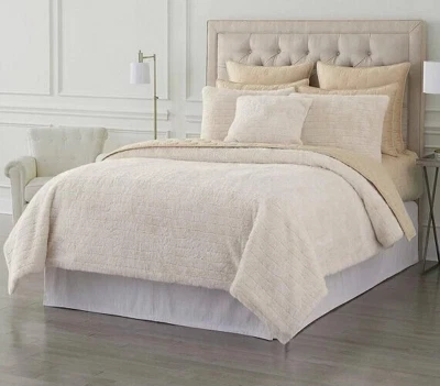 NEW LUXURY HOTEL Leone PLUSH IVORY FAUX FUR Channeled Full/Queen F/Q Comforter - Image 1 of 4