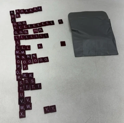 Selchow & Righter Scrabble Deluxe Lot of 74 Burgundy Tiles 1977 Replacement Part - Image 1 of 4