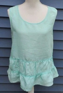 Top Cynthia Rowley 100 % lino verde menta sin mangas con volantes dobladillo - Imagen 1 de 6