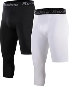 2 Pack Men'S 3/4 One Leg Compression Capri Tights Pants Basketball Athletic Runn - Picture 1 of 6