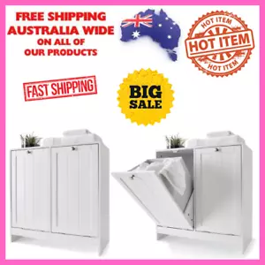 Double Door White Laundry Cabinet Tilt-out Laundry Hamper Storage Cabinet (NEW) - Picture 1 of 7
