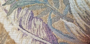 Tessuto per tappezzeria, interno, motivo foglia, crema, beige marrone viola, verde acqua, larghezza 54" - Foto 1 di 4