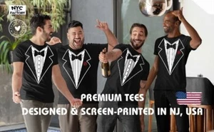 Men's Funny Tuxedo T-Shirt Black (Black W Red Rose, XS) - Picture 1 of 4