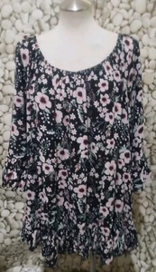 Terra Sky Top Plus Size 3X Rayon Black Floral Off Shoulder Peplum Peasant Tunic - Picture 1 of 11