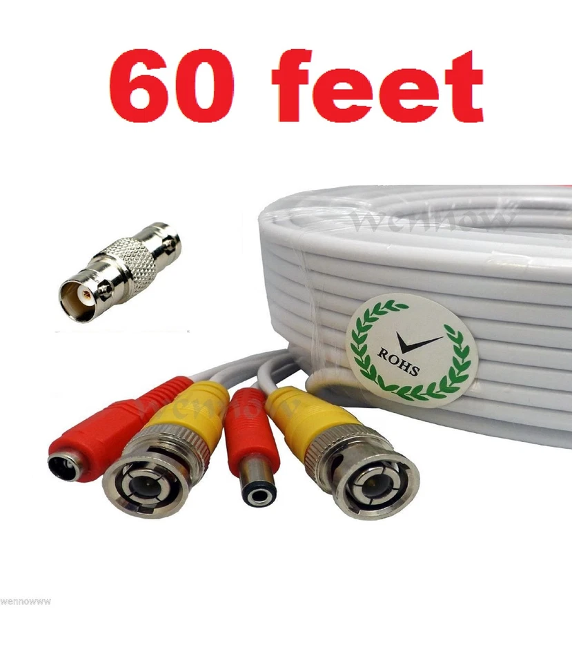 60ft BNC Video and Power Extension Cable with Connector for CCTV Security Camera - Image 1 of 1