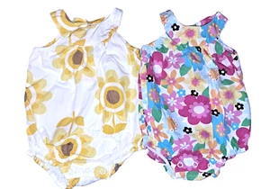 2 Mädchen CARTER'S Baumwolle Strampler 0 3 Monate Sommer Blumen Sonnenanzug Outfit Gänseblümchen - Bild 1 von 3