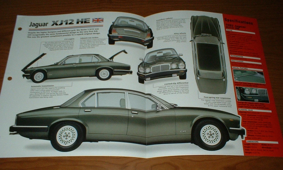 Jaguar XJ12 1985 HE hoja de especificaciones folleto foto póster impresión 85 79-93 XJ 12HE Foto 1 de 1