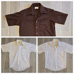 Vintage Men's Short Sleeve 70's Button Up Shirt Sz 16 Big Spread Collar Lot (3) - Picture 1 of 21