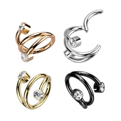 Implante titânio 2 linhas e argola articulada CZH forma de rasgo segmento anel Tragus - Imagem 1 de 4